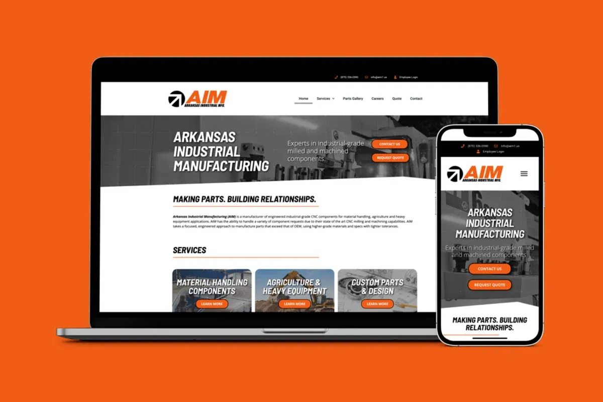 The AIM website on a laptop and a phone