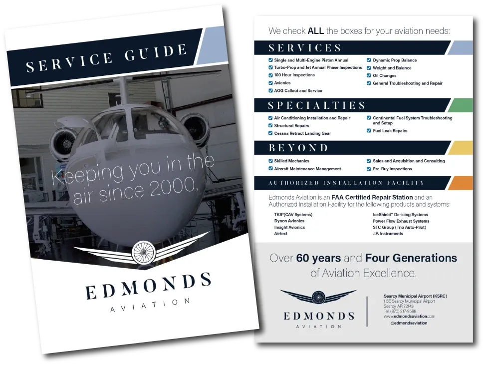 The Edmonds Aviation service guide, cover and inside spread