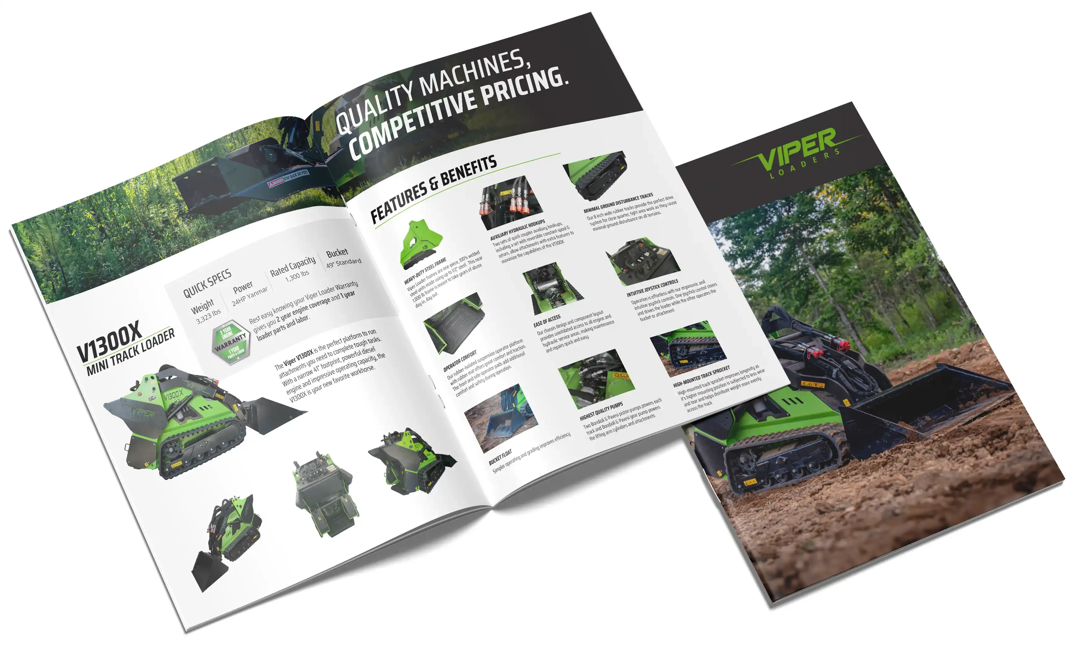 The Viper Loaders product brochure, opened to quick specs and features