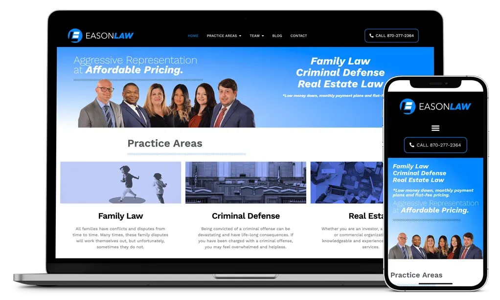 The Eason Law website on a laptop and phone