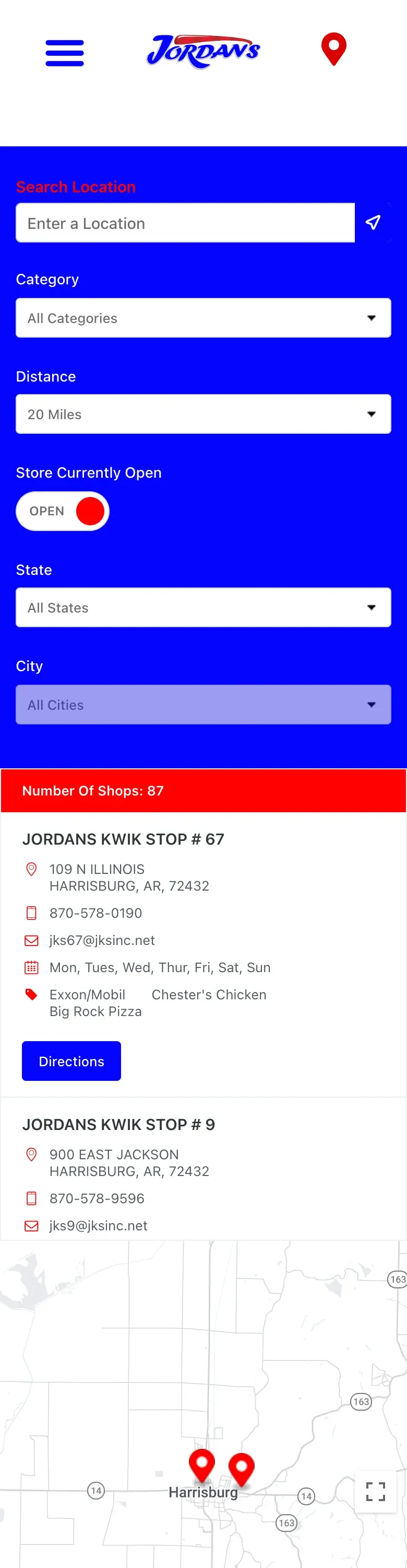 The Jordan's store locator on a phone