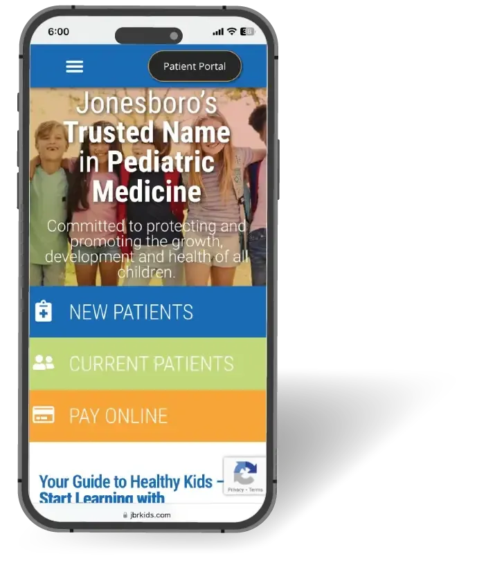 The Children's Clinic site on a phone