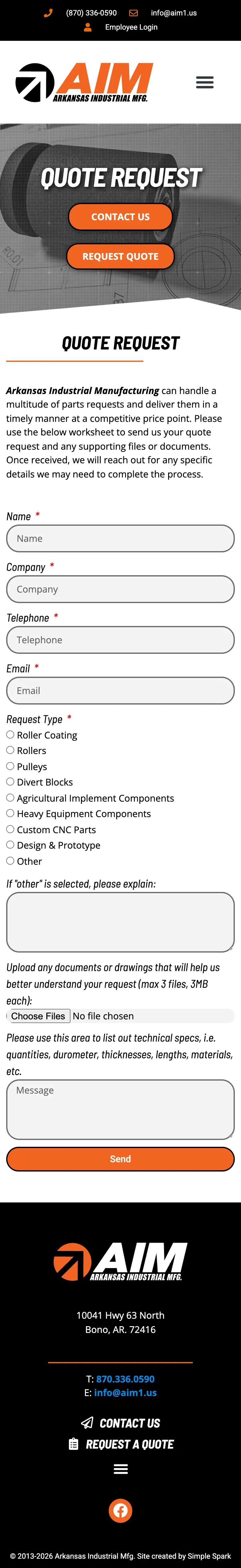 The AIM quote request form on a phone