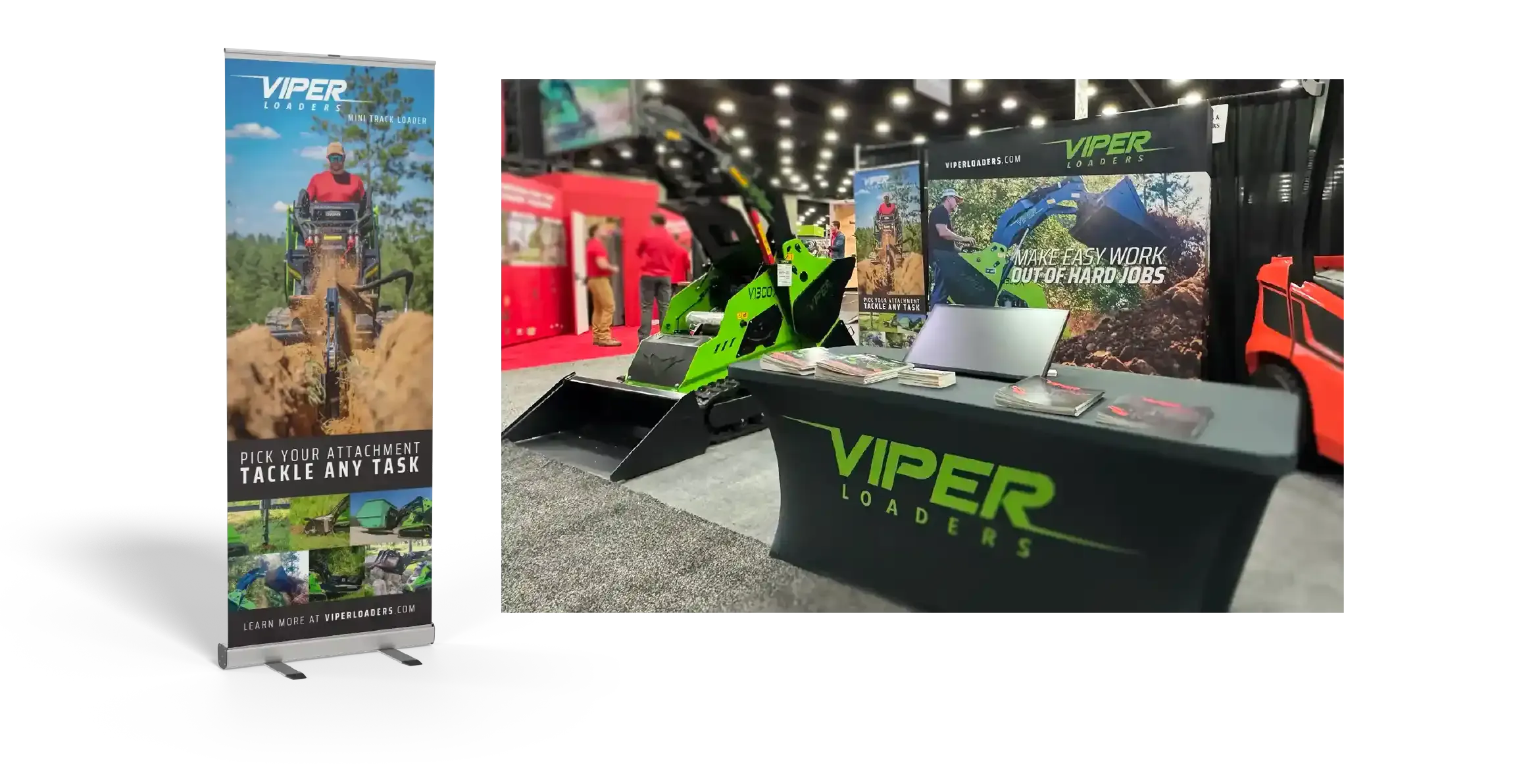 A Viper Loaders retractable banner and branded trade show booth