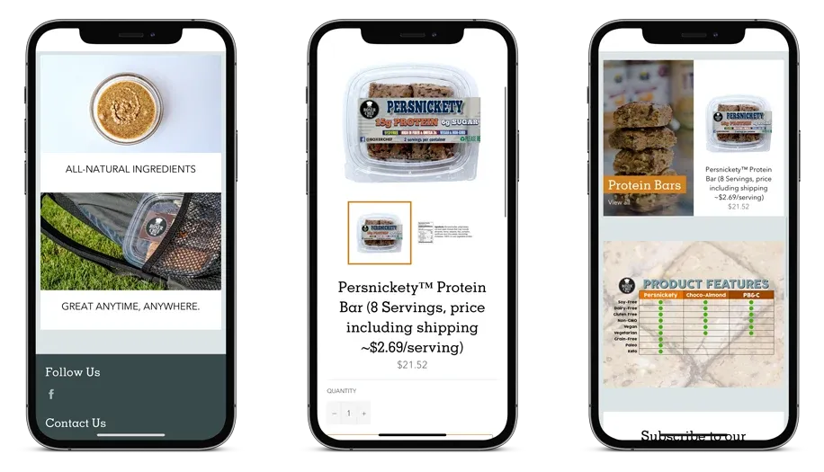 The Boxer Chef website across three phone screens